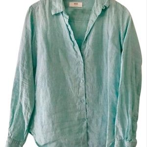 Uniqlo Sea Green Premium Linen In Button-down Top